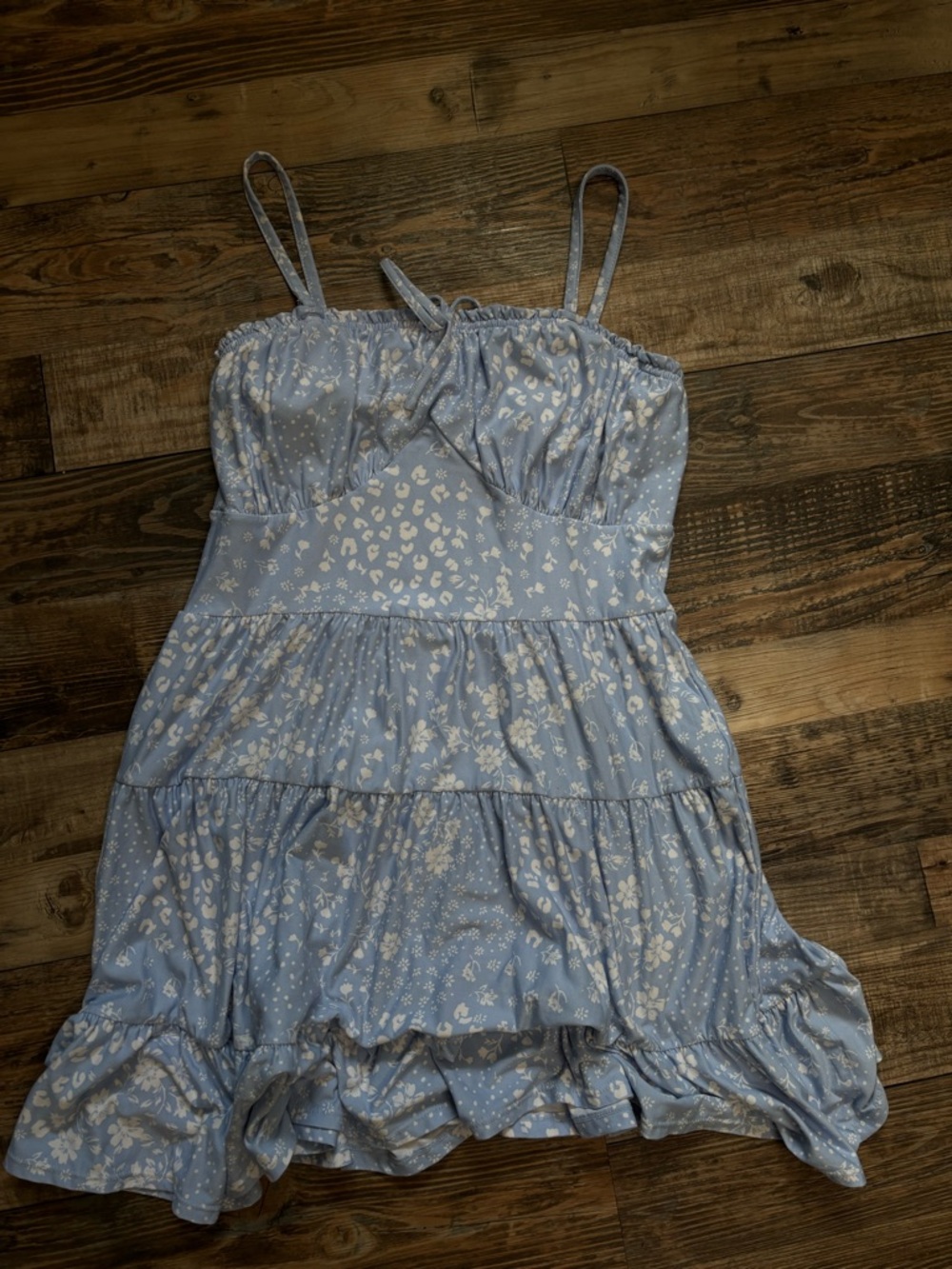 No Boundaries Light Blue Floral Sundress with White Print